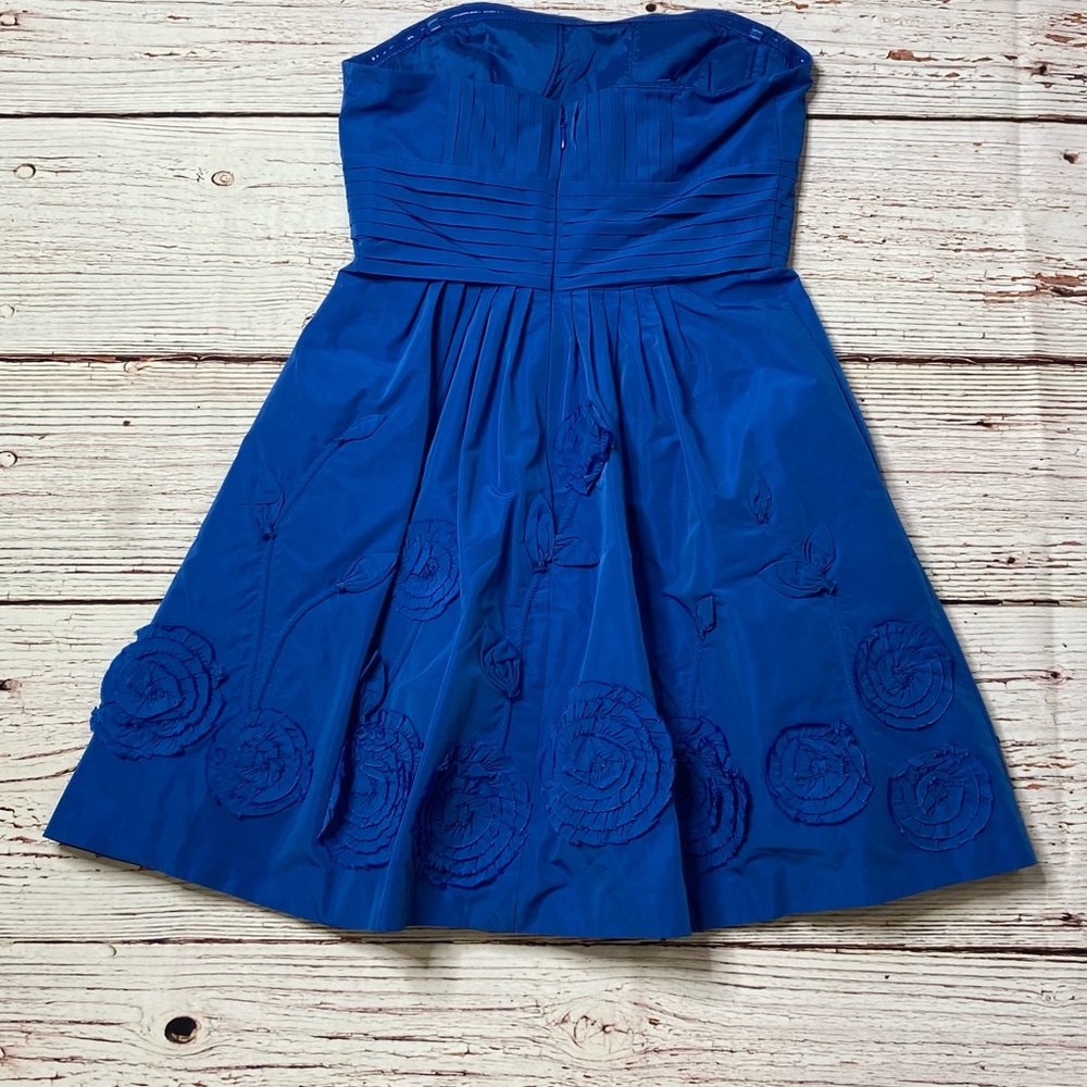 BCBGMAXAZRIA Taffeta Fit and Flare Larkspur Blue Strapless Dress Sz 4 - Picture 8 of 16
